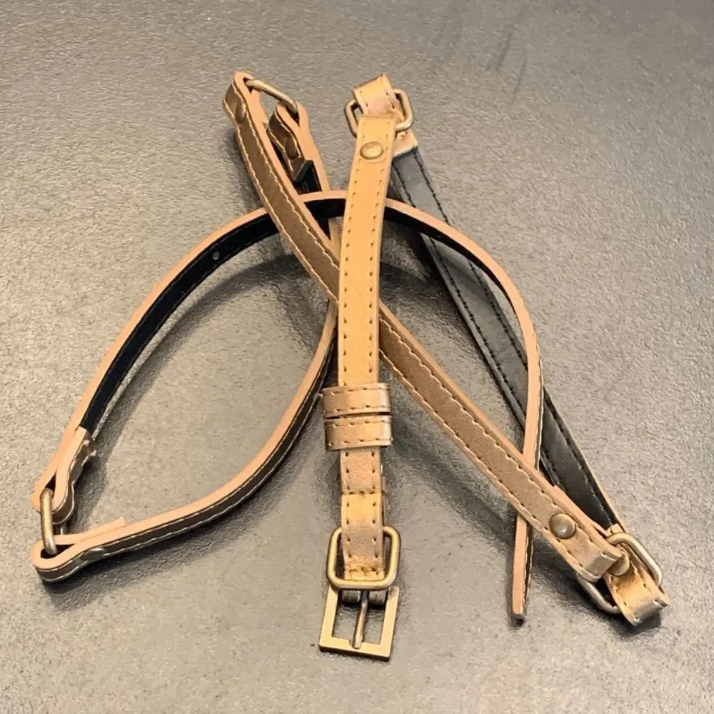 Women's Vinyl Brass Joints Square Metal Buckle Belt Beige Cream Size 34-38